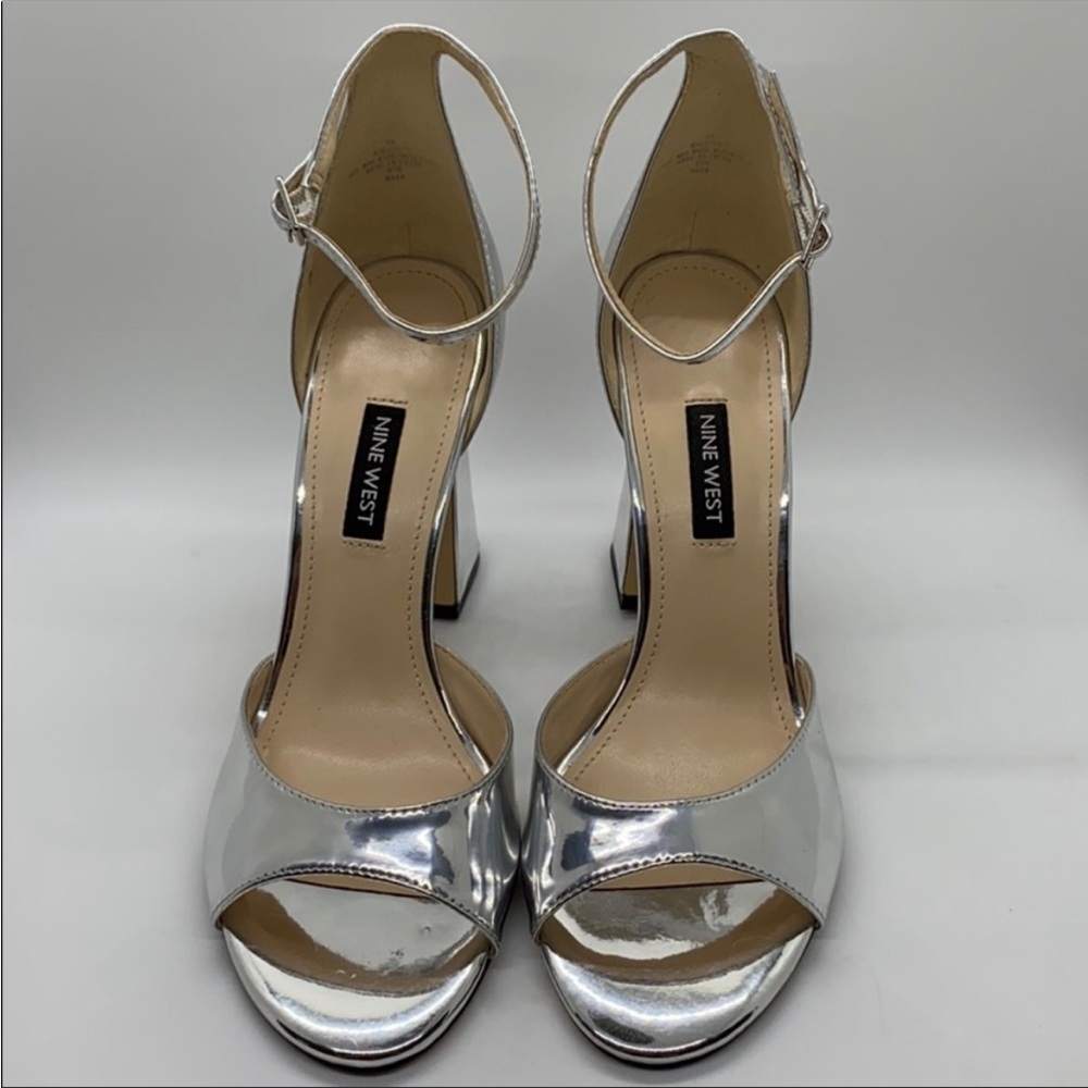 New Nine West Silver Ankle Strap Heel